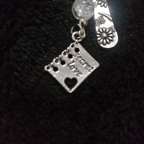 Secret Love Crystal Bead Metal Bookmark Silver Floral Engraved Hook - Picture 4 of 7